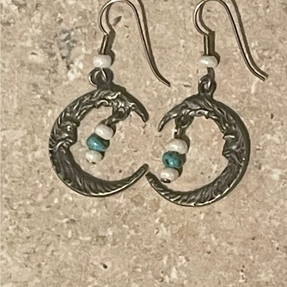 Vintage pewter Sun French hook earrings and Crescent Moon French hook earrings - Picture 7 of 7